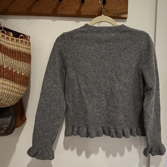 Zara Gray Crewneck Button-Front Scallop Hem Cardigan - Picture 4 of 6